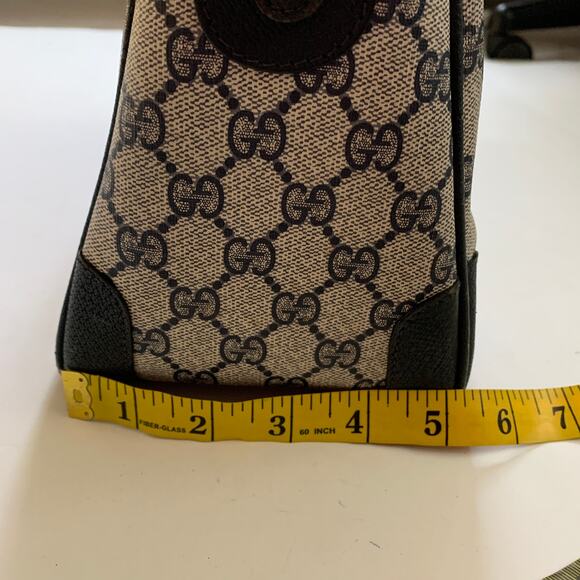 Vintage Gucci Boston Navy Blue Gray Handbag Purse Satchel Authentic - Picture 10 of 15